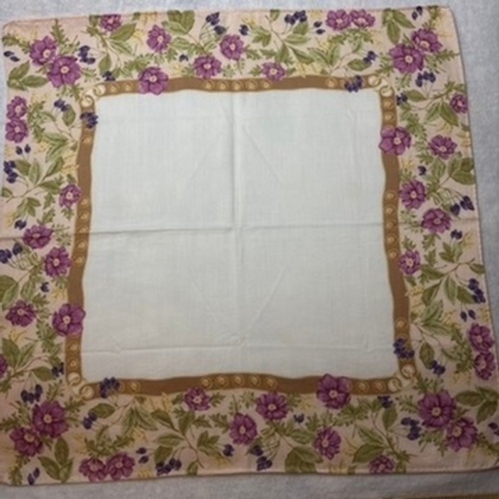 Vtg BURBERRYS Scarf Handkerchief Floral Berry Print Cotton Pink Purple 21"